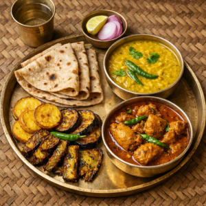 Roti, Dal, Bhaja, Murgir Jhol