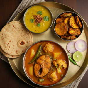 Roti, Dal, Bhaja, Rui macher jhol