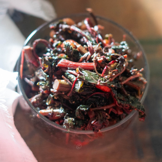 Posto Diye Lal Shaak Bhaja (Red Amaranthus fry with Poppy seeds)