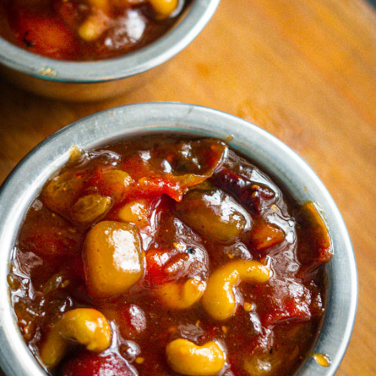 Tomato Khejur Aamshotto Chutney (Tomato, Date, Mango leather Chutney)