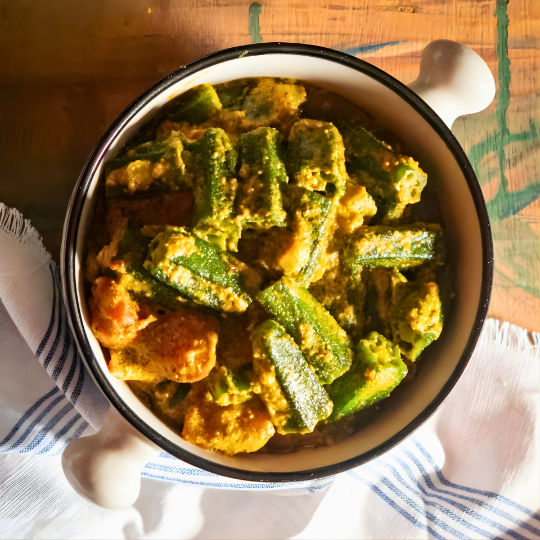 Posto diye Sorshe Dheros (Mustard Poppy creamy Lady's finger)